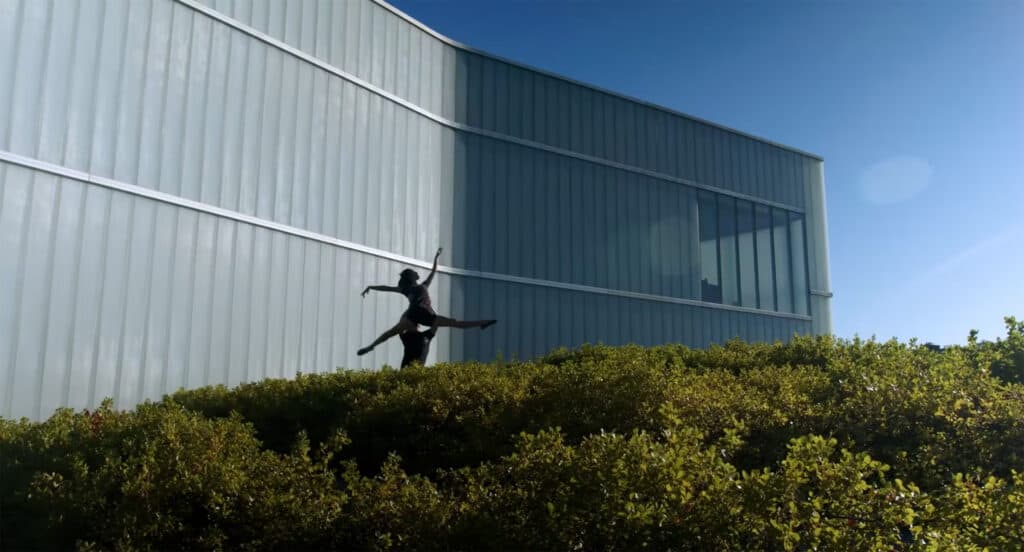 Ballet dancers performing outside the Nelson-Atkins Museum of Art.